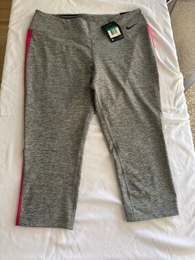 Nike Gray Capri Leggings with Pink Side Stripes